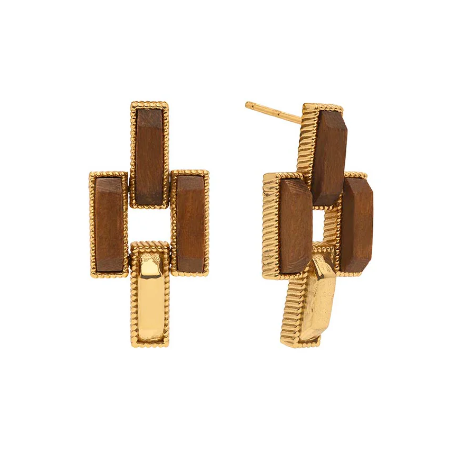 Pathway Post Small Link Earrings - Gold/Teak