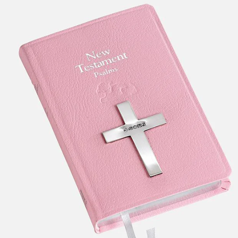 Pink New Testament Bible With Sterling Silver Cross
