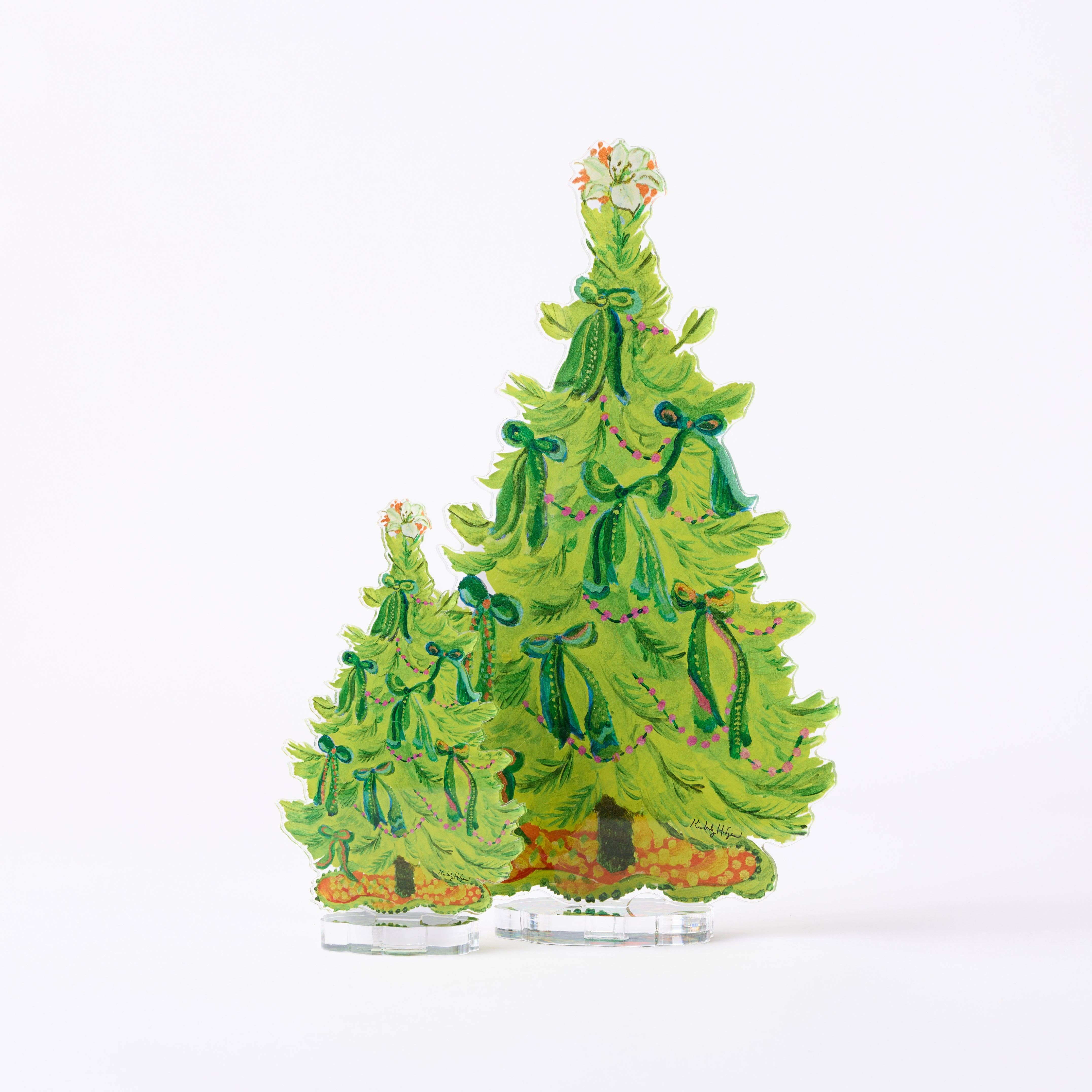 8 Green Bows Tree | 0.25in. Acrylic Floral: SM / Pine Pattern SM Stand