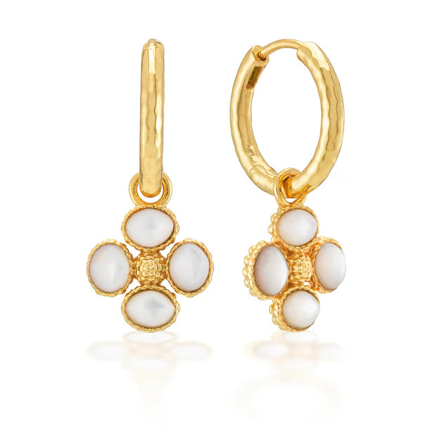 Berry Clover Hoop Earrings with Double Sided Charm - MOP