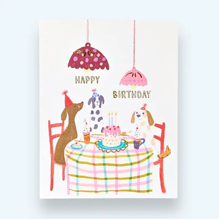 Gold Foil Pups Party Birthday Card