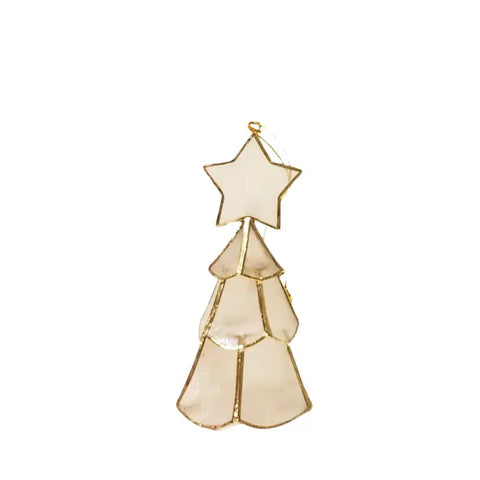 5.5" Capiz Layered Tree Ornament With Star, Natural