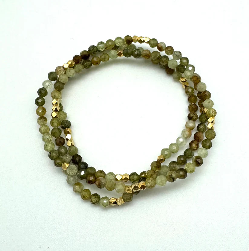 Sigrid Beaded Bracelet - Moss Garnet