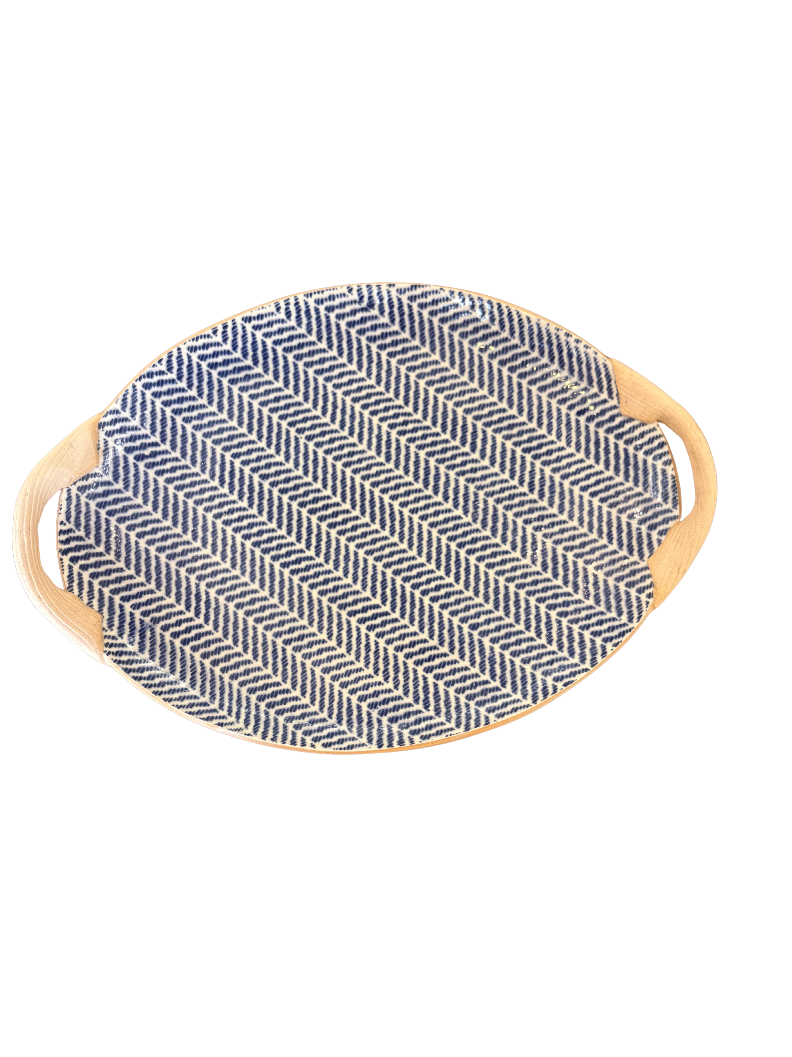 Small Oval with Handles Herringbone Cobalt