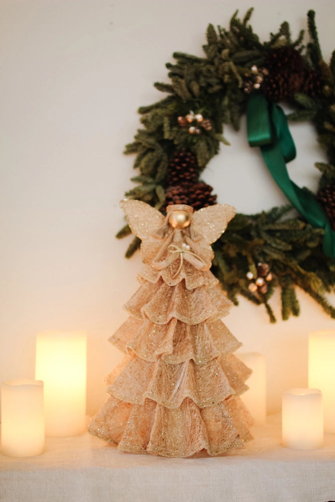 Tabletop/Tree Topper Noelle Angel, Natural/Gold, 12 inch