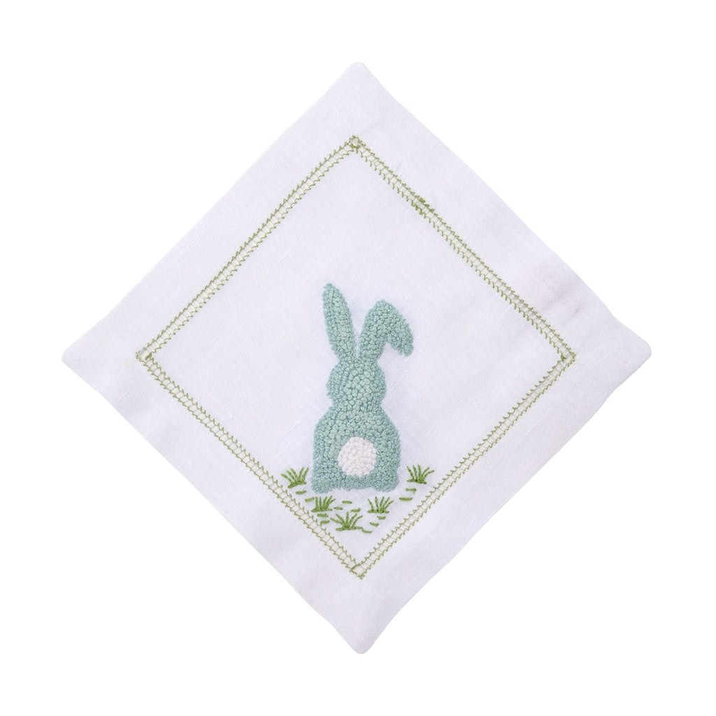 Cottontail Embroidered Cocktail Napkin-Blue-Set of 4