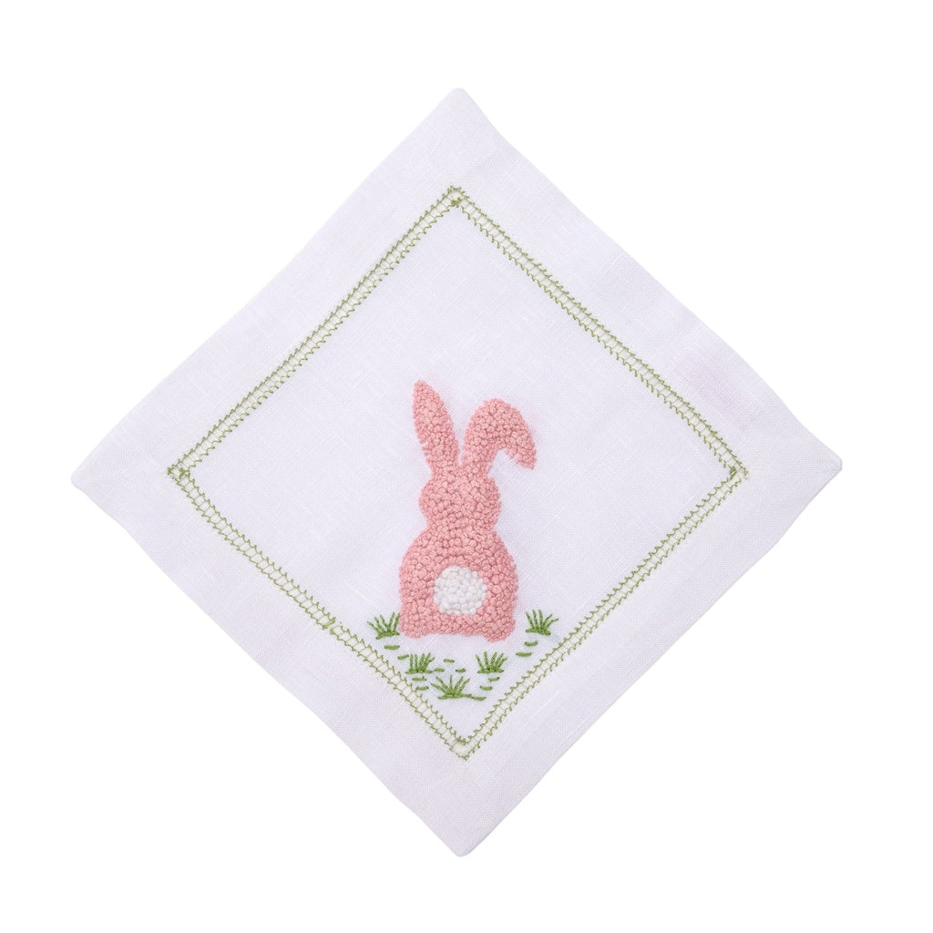 Cottontail Embroidered Cocktail Napkin-Pink-Set of 4
