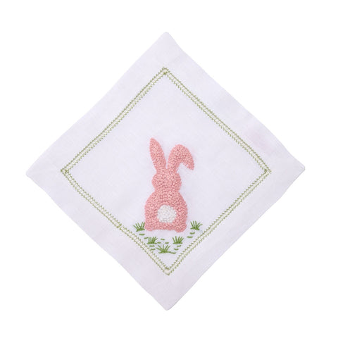 Cottontail Embroidered Cocktail Napkin-Pink-Set of 4
