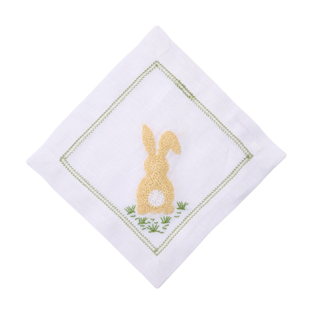 Cottontail Embroidered Cocktail Napkin-Yellow-Set of 4