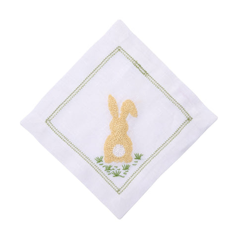 Cottontail Embroidered Cocktail Napkin-Yellow-Set of 4