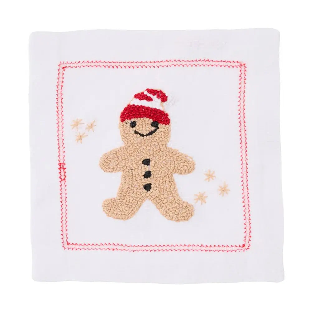 Gingerbread Boy Embroidered Cocktail Napkin-Set of four