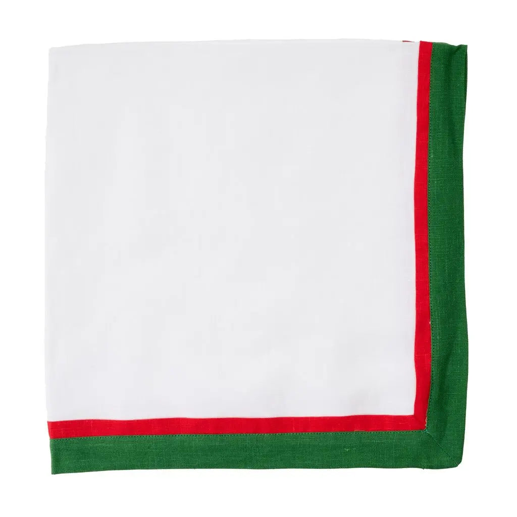 22" Tailored Border White, Red and Green Napkin-Set of Four