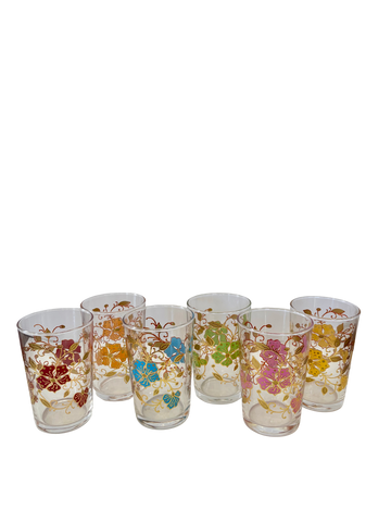 Set of 6 Assorted Flower Vintage Tea Glasses
