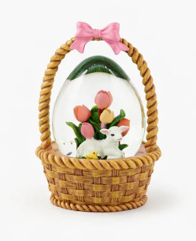 Little Lamb in Basket Water Globe