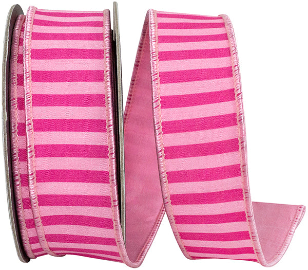 Bar Striped Deluxe Backed Wired Edge Ribbon-Pink, 1.5 inches