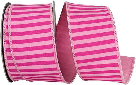 Bar Striped Deluxe Backed Wired Edge Ribbon-Pink, 2.5 inches
