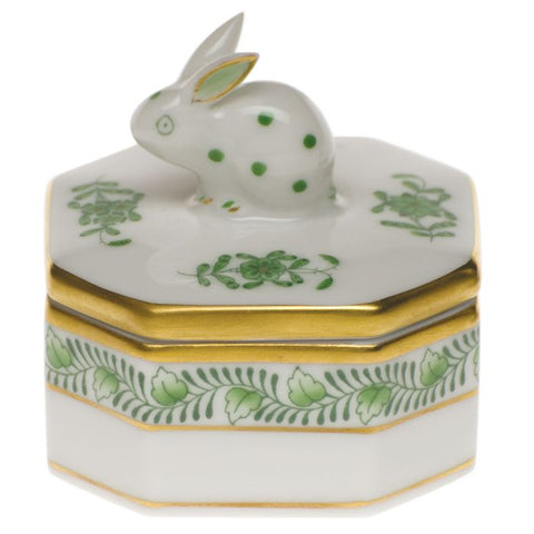 Petite Octagonal Box with Bunny-Chinese Bouquet Green