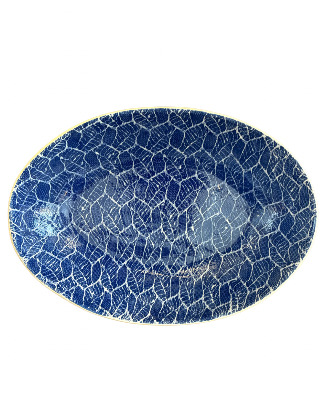 Large Nested Oval Bowl in Foliage Cobalt