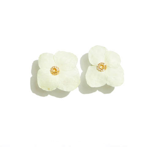 Hydrangea Clip On Earrings-White