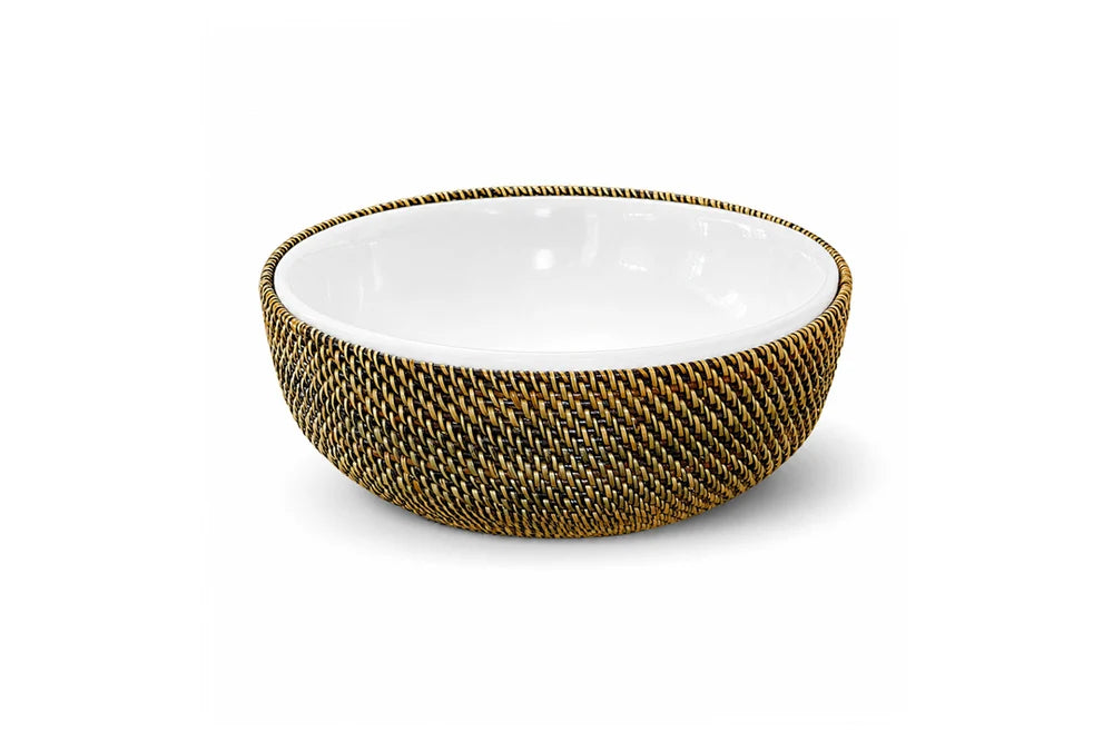 Round Basket with White Stoneware Serving Bowl, 2.5 QT