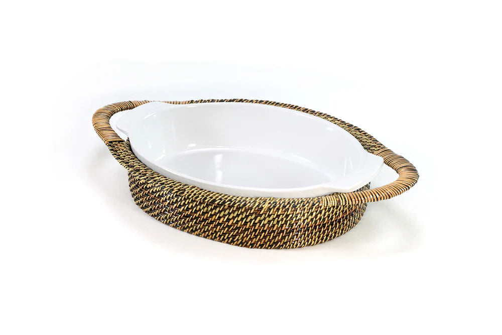 Oval Casserole Basket with Stoneware Roaster, 2QT
