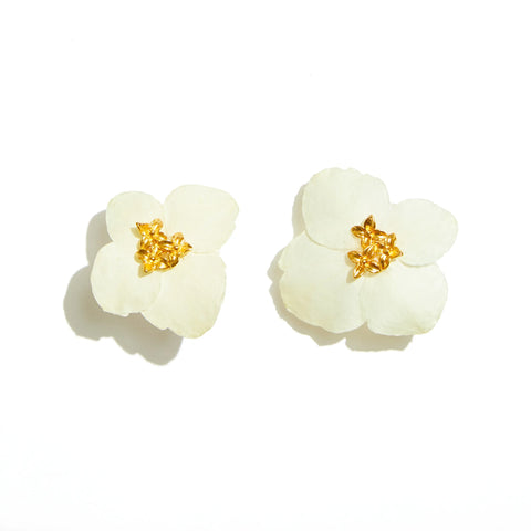 Hydrangea Earrings, Pierced-White