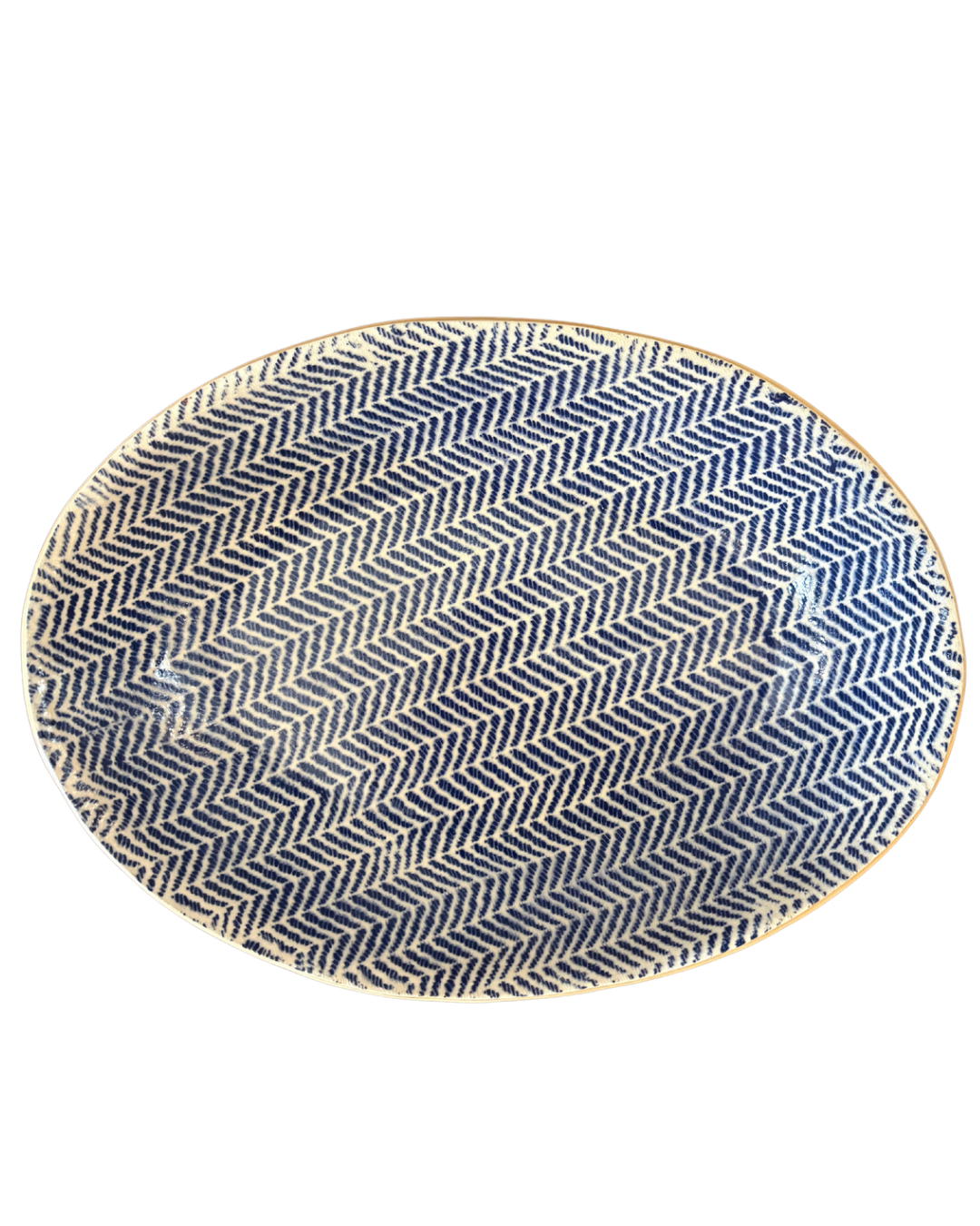 Medium Nested Oval Bowl in Herringbone Cobalt