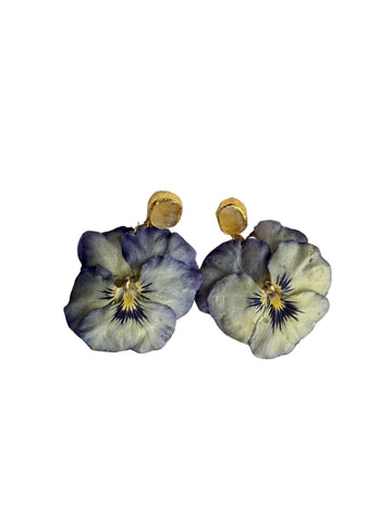 Pansy Drop Earrings, Large-Blue