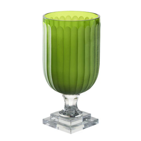 Green Top w/ Clear Base Glass Hurricane-Set of Two