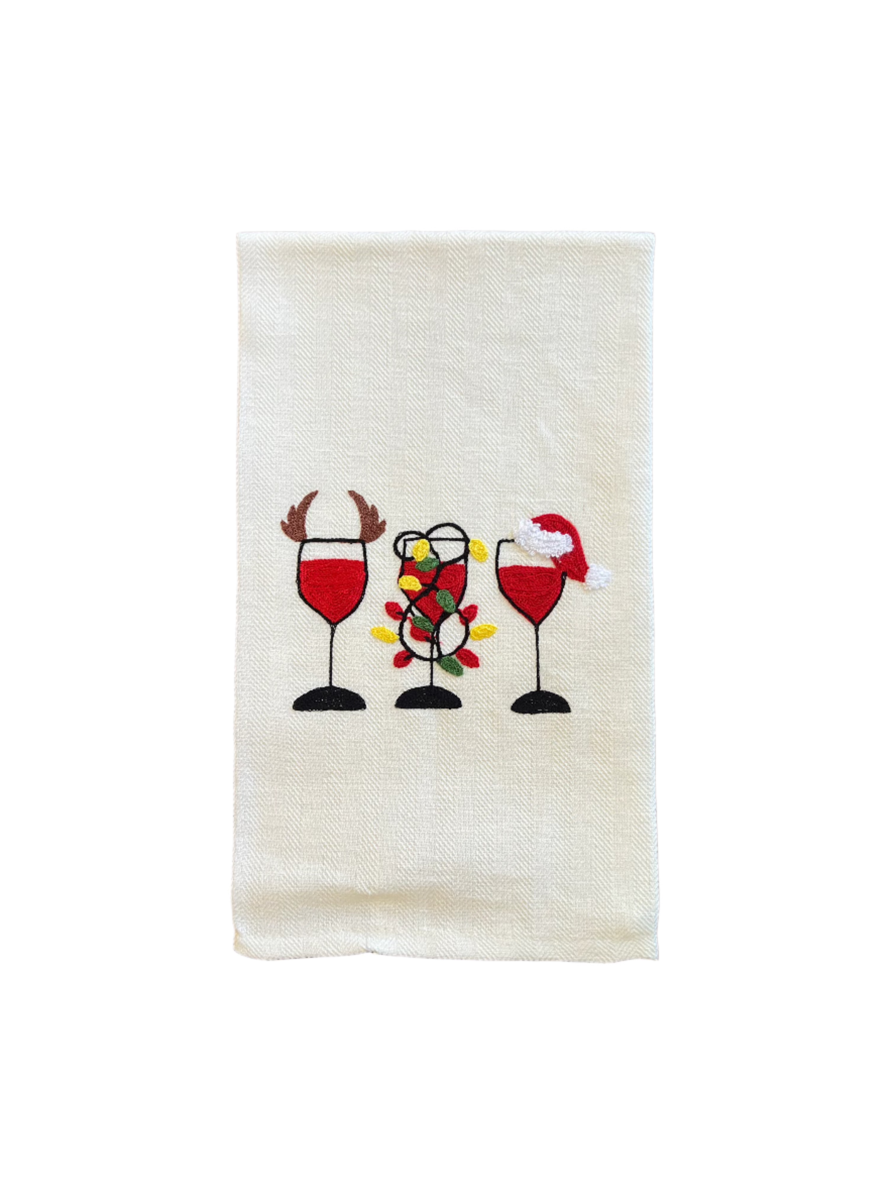 Embroidered Holiday Wine Glasses Kitchen Towel