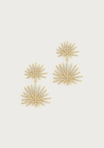 Palm Pave Double Fan Palm Earrings, Gold
