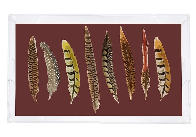 Pheasant Feathers Brown Rectangle Acrylic Vanity Tray