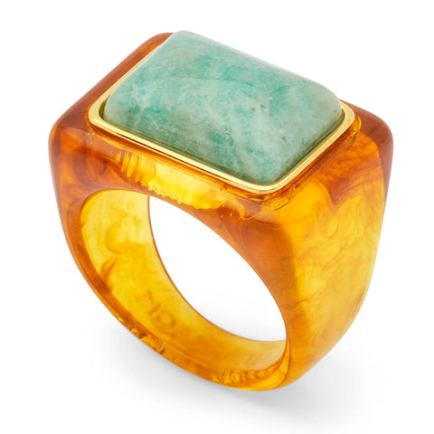 Tortoiseshell Resin Band with Rectangular Amazonite-size 8.5