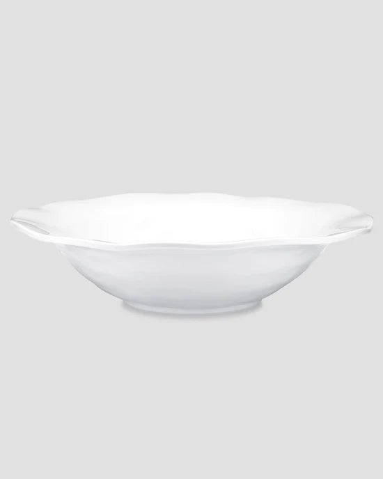 Ruffle White Melamine Round Shallow Serving Bowl