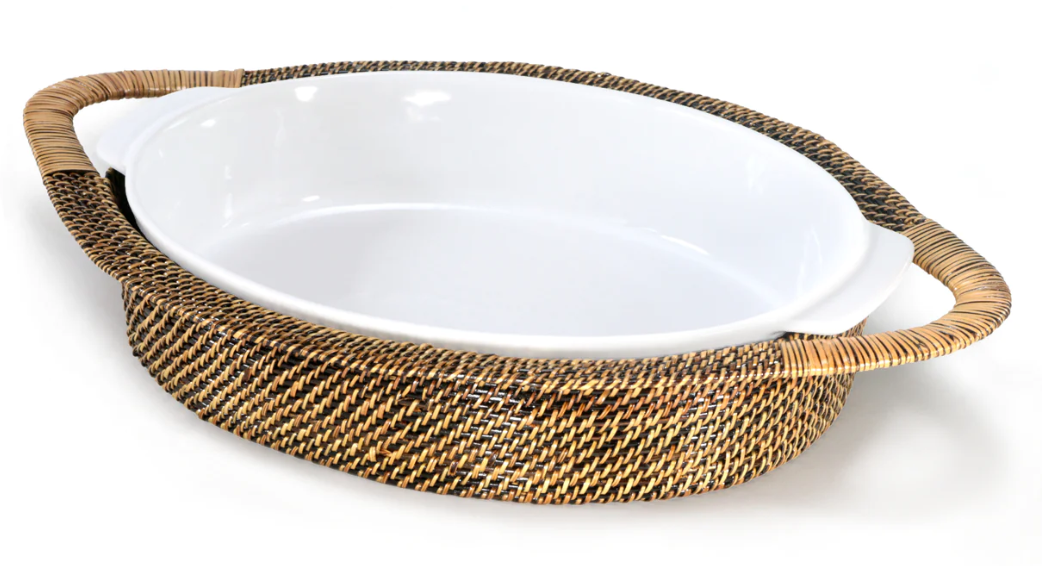 Oval Casserole Basket with Stoneware Roaster, Large