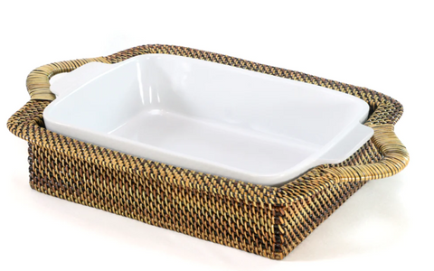 Calaisio Rectangular Casserole Basket with Stoneware Roaster, Medium