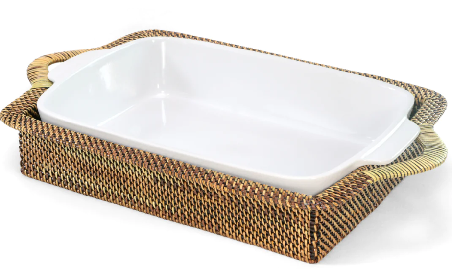 Calaisio Rectangular Casserole Basket with Stoneware Roaster, Large