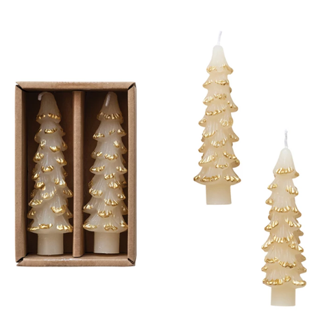 Unscented Tree Shaped Taper Candles with Gold Tips