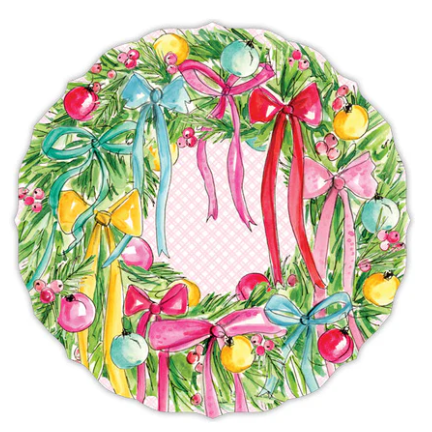 Vintage Pink Bow Wreath Posh Die-Cut Placemats