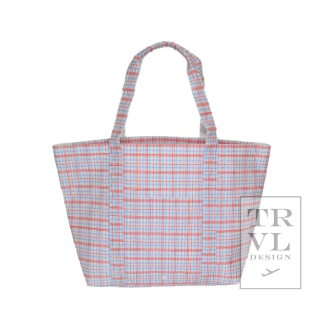 Jumbo Travel tote in Plaid Red