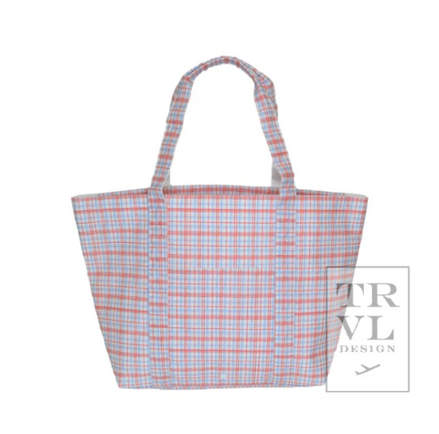 Jumbo Travel tote in Plaid Red