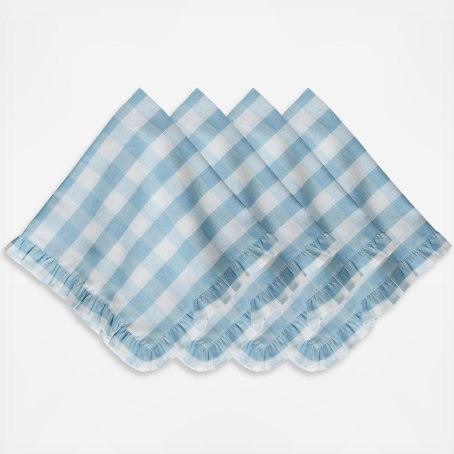 Gingham Ruffle Napkin, Set of 4 - Ocean