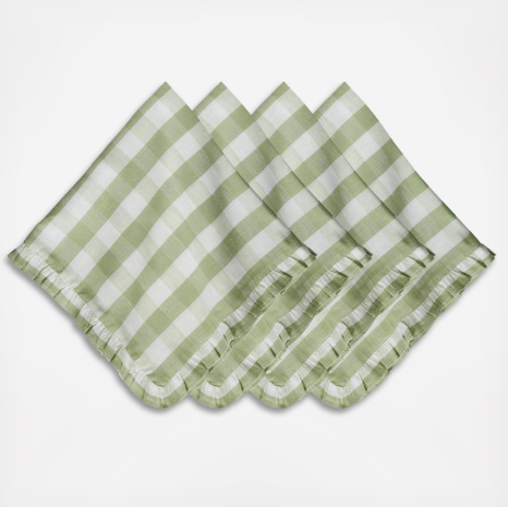 Gingham Ruffle Napkin, Set of 4 - Seagrass