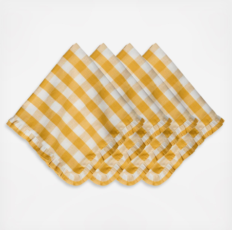 Gingham Ruffle Napkin, Set of 4 - Sunshine