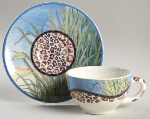 Savane Flat Tea Cup & Saucer Set Leopard Print Jungle