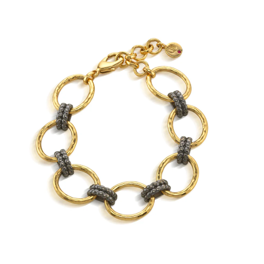 Cleopatra Grande Link Bracelet, 7"+1.5" - Gold/Midnight