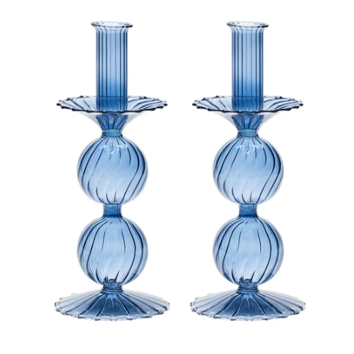 Bella Short Candle Holder in Cadet, Set of 2