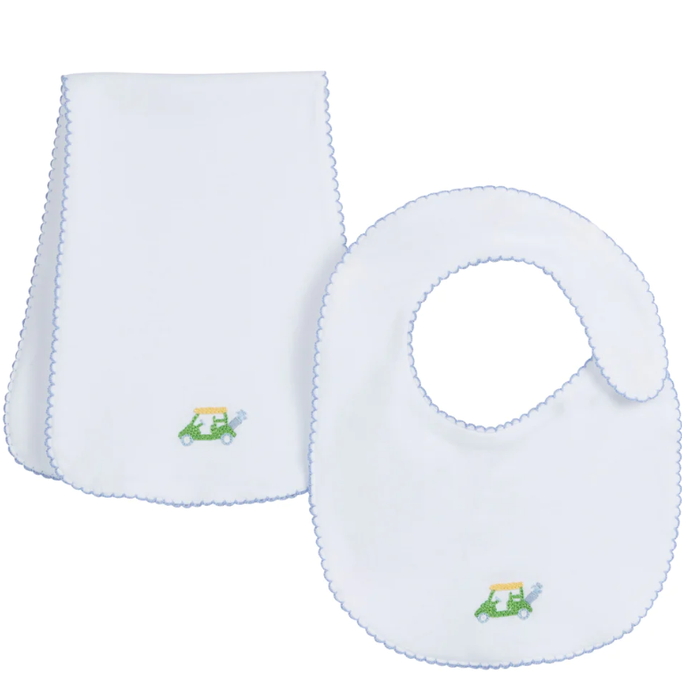 Golfcart Pinpoint Bib N' Burp Set