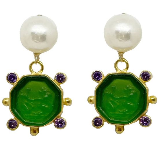 Venetia Intaglio Drops in Green