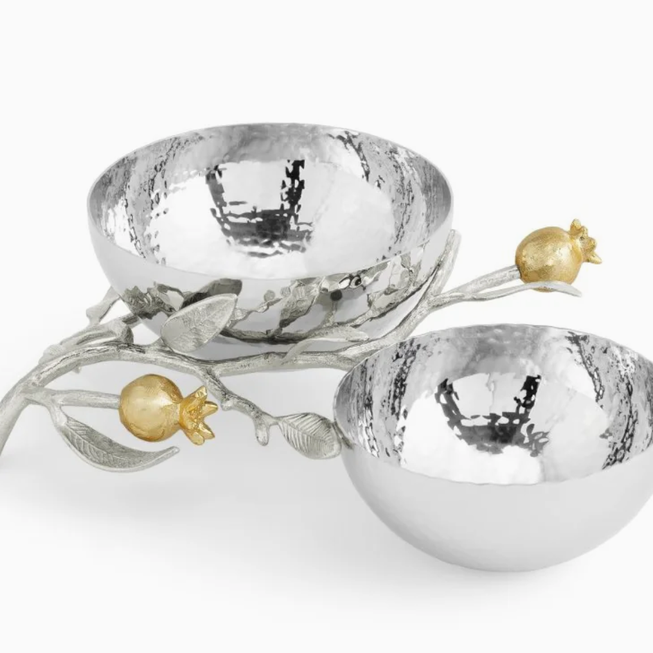 Pomegranate Silver & Gold Double Bowl